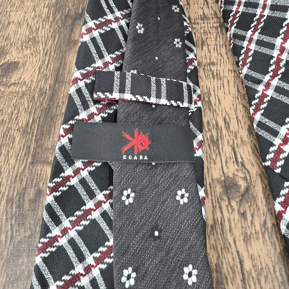 Corbata cuello Egara 100% seda negra roja blanca a cuadros gris floral diseñador regalo único Foto 2 de 4
