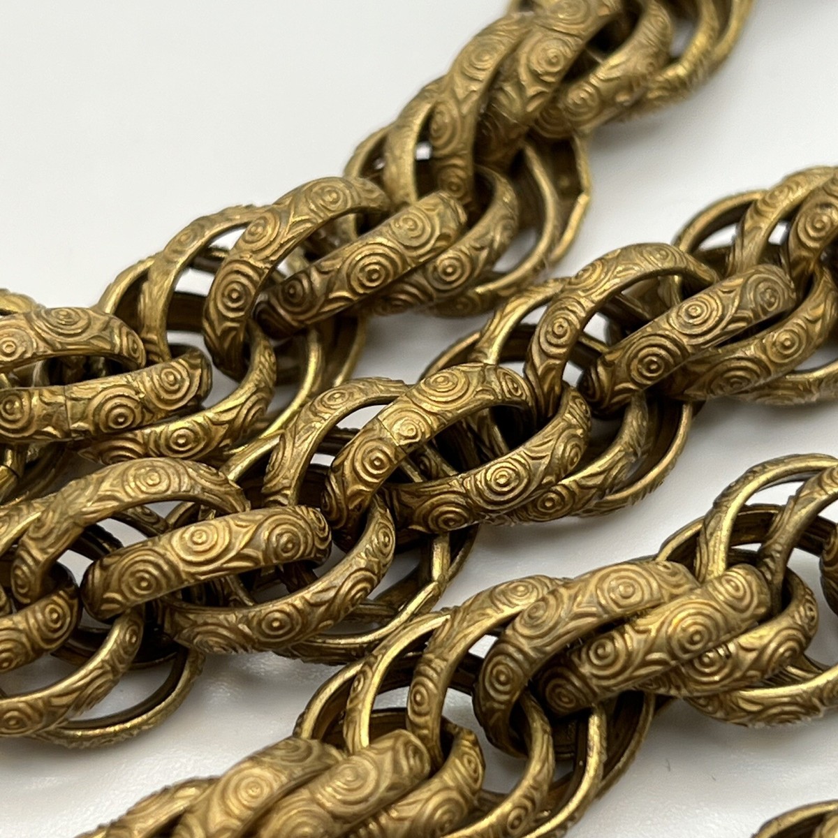 Vintage Miriam Haskell Necklace Gold Tone Etched Link Chunky