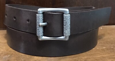 DKNY Brown Leather Belt Sz L 1-1/16”Wide Double Roller Logo  display picture 1