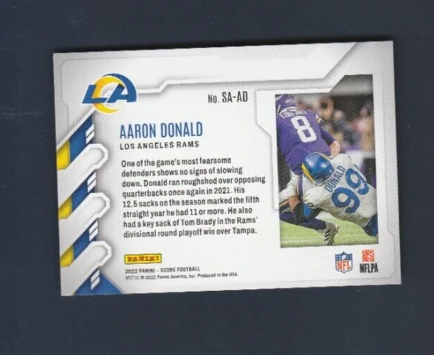 2022 Panini Score Football Sack Attack # SA-AD Aaron Donald - Image 2 of 2