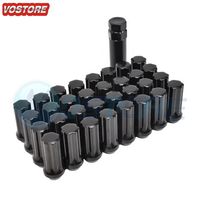 (32) 14x1.5 Spline Black Lug Nuts with Key for Chevy Silverado 2500 HD 3500 HD