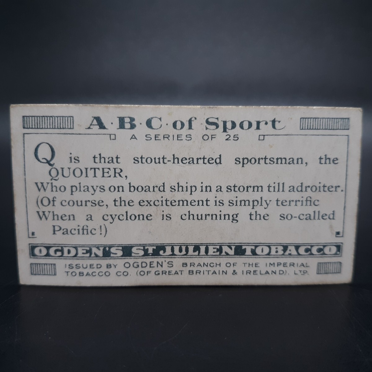 abc tobacco 1927 Ogden's Of Sport #Q Quoiter Rare St. Julien Cigarette Card ABC American Boss Club (King
