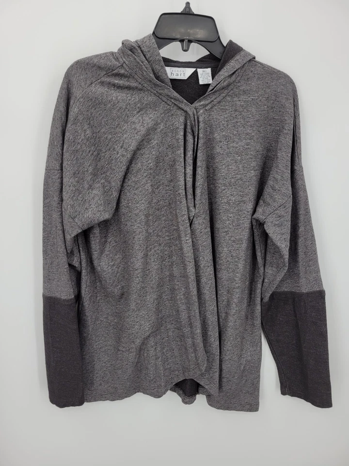 Cárdigan suéter Karen Hart para mujer XL gris con capucha manga en contraste tejido elástico Foto 2 de 4