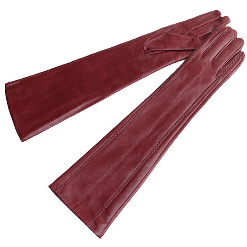 Mujer 47cm (18.5") Largas Líneas Estilo Noche Codo Cuero Real Guantes (10 Colores) Foto 4 de 4