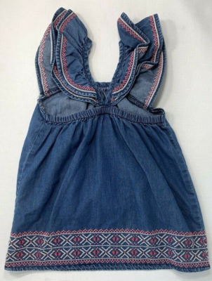 Peek Baby Girls 12-18 Months Blue Denim Embroidered Flutter Sleeve Dress |  eBay