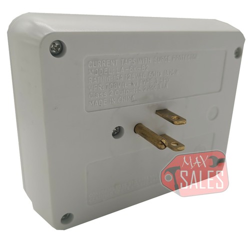 6 Outlet Electrical Power Grounded Wall Socket Tap W/ 2 USB 3.1A - Picture 3 of 3