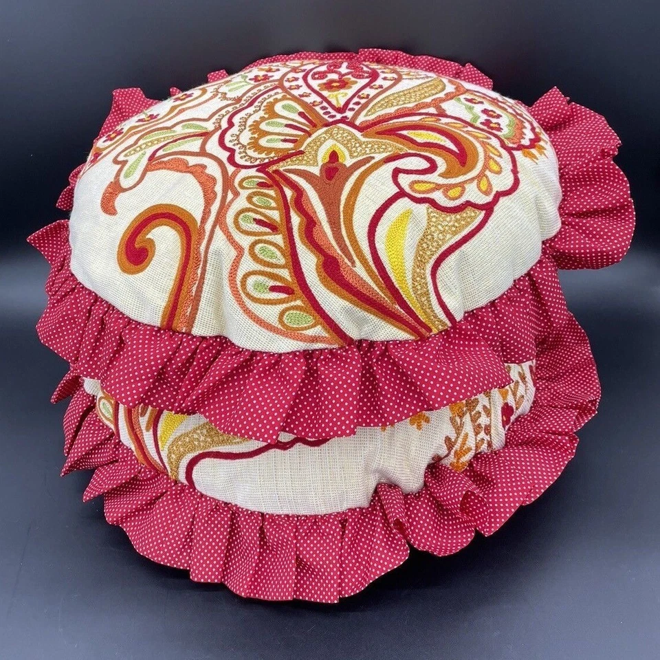 Pier 1 Almohadas Redondas Decorativas Rojo Dorado Lunares Par 13 Pulgadas Paisley Foto 2 de 4