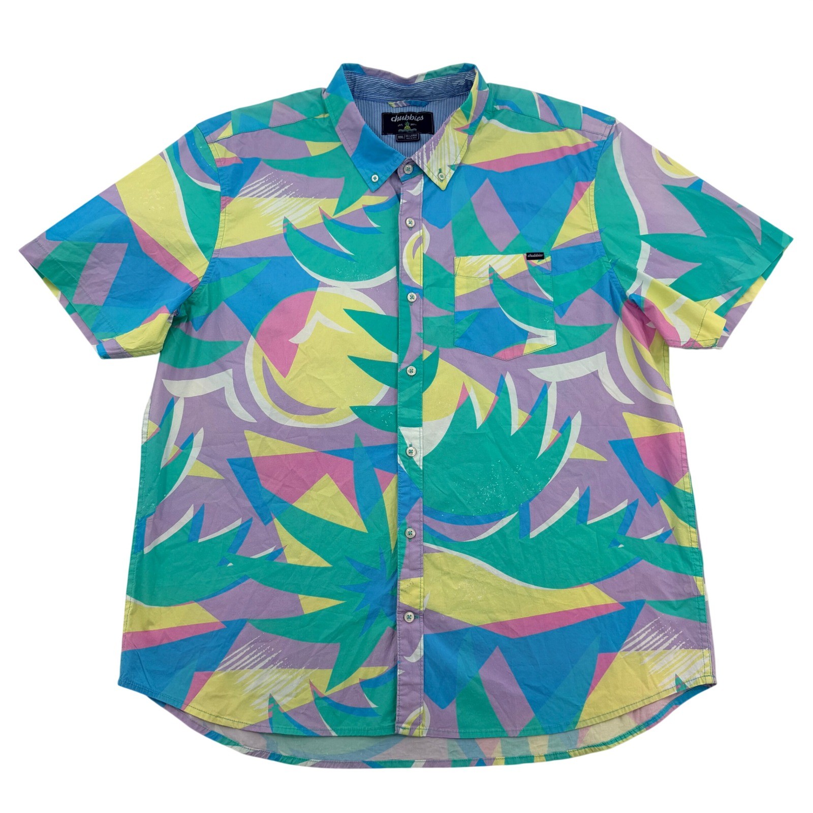 Chubbies Mens XXL Button Down Shirt Short Sleeve 90s Retro Abstract Print Teal