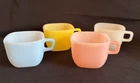 Vintage Glasbake Lipton Square Mug Coffee Cup Pastel Pink Blue Yellow Milk Glass
