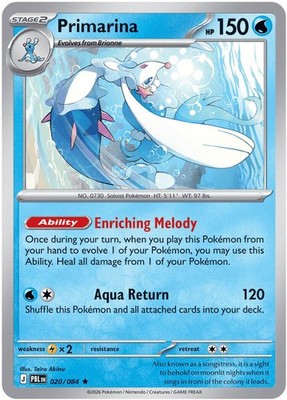 NM Reverse Holofoil - Primarina PBL - 020/084 Pitch Black