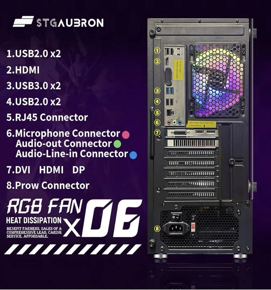 STGAubron 游戏 PC 电脑台式机,Radeon RX 580 4G GDDR5,英特尔 i7 至强 E5 — 第 3/4 张图片