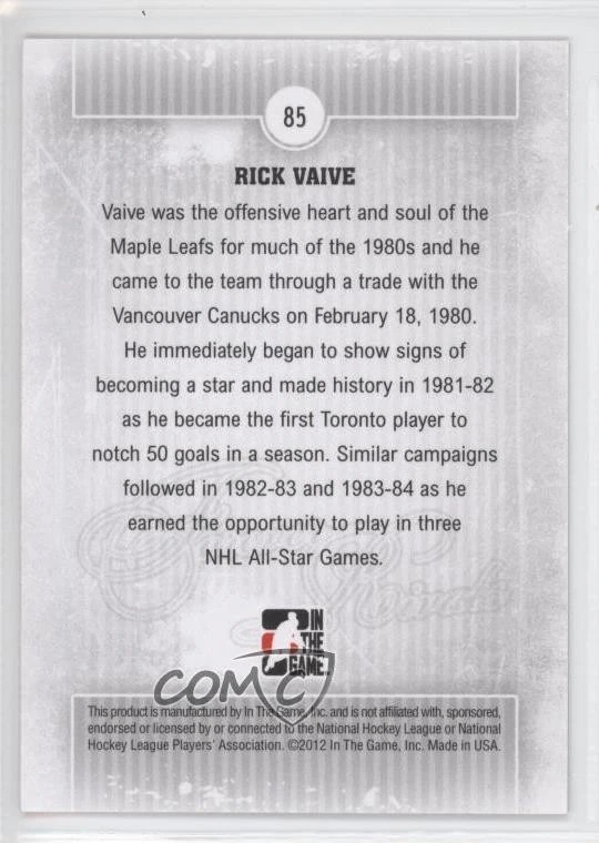 2012-13 ITG Forever Rivals Series Gold /30 Rick Vaive #85 - Image 2 of 2