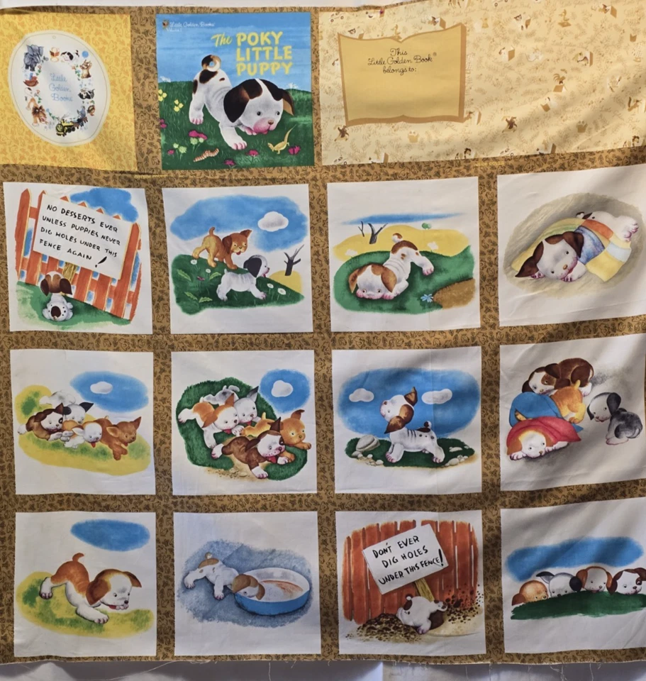 Tela Little Golden Book The Poky Little Puppy Panel Algodón Edredón Corte y Coser De Colección Foto 4 de 4