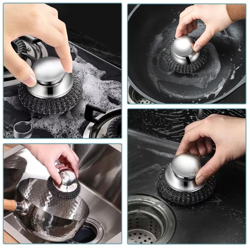 Spazzola Pentola Acciaio Inox 1-10pz con Manico Resistente Lavastoviglie Filo Sfera - Foto 6 di 24