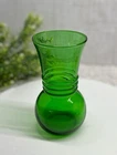 Mid Century Anchor Hocking Forest Green Glass Vase 3 Ring Ribbed MCM Vintage