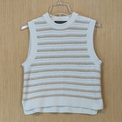 French Connection Sweater Vest Top Women's Small Ivory Metallic Stripe Knit