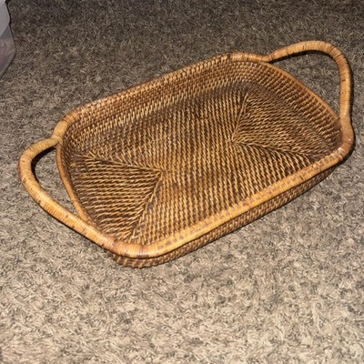 Pampered Chef Woven Selection Rectangle Wicker Serving Basket W/Handles 11''X16''