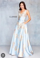 NEW CLARISSE SZ 6 Petite BLUE W/ GOLD LEMAE PROM PAGEANT MOB FORMAL GOWN DRESS
