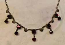 Victorian Revival Garnet Colored Rhinestone & Dangle Fringe Necklace