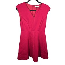 Halston Heritage Red V-Neck Fit and Flare Mini Dress Size 6 Sleeveless Cocktail