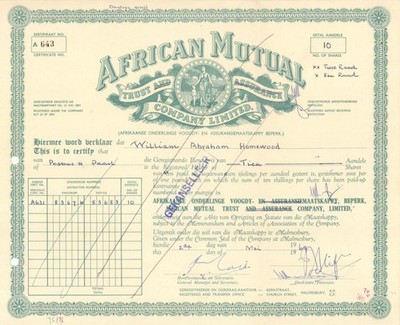 African Mutual Trust Company, Ltd. - 1969 dated Stock Certificate - Foreign St