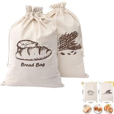 Leinen Brotbeutel, Brotsack, Kordelzug, wiederverwendbar, 2 Stück, 44x29 cm