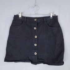 SHEIN Women's Black Denim Button Front Mini Skirt Large Cotton