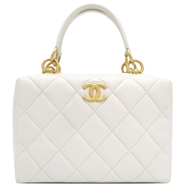 Chanel White Lambskin Mini Bowling Bag with CC Logo bg26767
