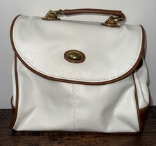 Bechamel Vintage Leather Purse Handbag White Brown Gold Hardware Snap Closure A1
