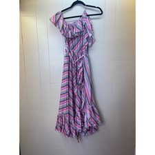 Zimmermann Poppy Asymmetric Frill Striped Cotton Midi Dress Women's Size XS
