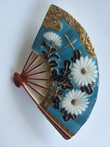 Vintage Toshikane Japanese Porcelain Fan Brooch Pin C… - Gem