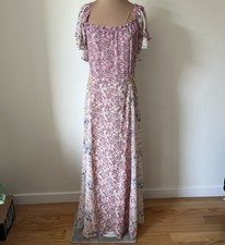 LoveShackFancy Evelyn Pink Multi Floral Maxi Silk Off the Shoulder Dress EUC 6
