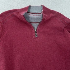 Tommy Bahama Sweater Mens Large Burgundy Gray Reversible Quarter Zip Pullover