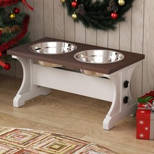 Elevated Dog Bowls,Farmhouse Dog Bowls Stand, Raised Dog Bowl with 2 Stainles...