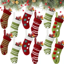 Jiuguva 12 Pack 2x5 Inch Christmas Mini Stockings Bulk Knit Christmas Stockin