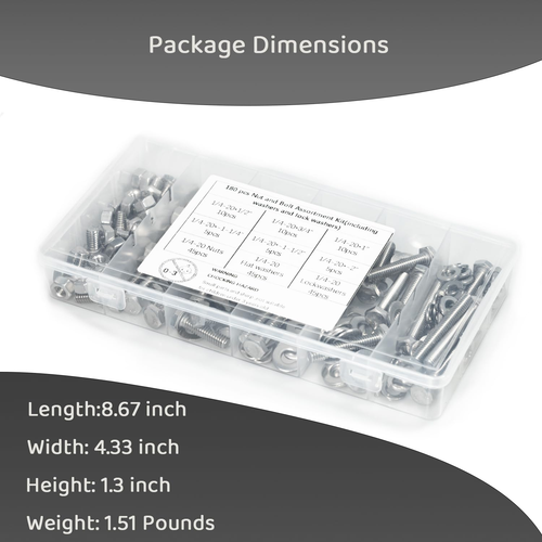 180 Pcs SAE Stainless Steel Nuts and Bolts Assortment Kit, Including 6 Sizes 1/4 - Picture 5 of 12