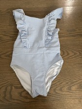 H  M Swimsuit Girl's Stripped White And Blue Size 4-6Y