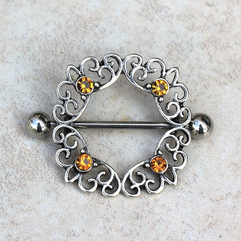 PAR de Protector Pezón Ornamentado Topacio Acero Inoxidable 316L Foto 3 de 3