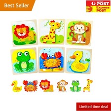 Wooden Puzzle Toys for 1 to 3 Year Olds Educational Gift 6 PCS Animal Jigsaw