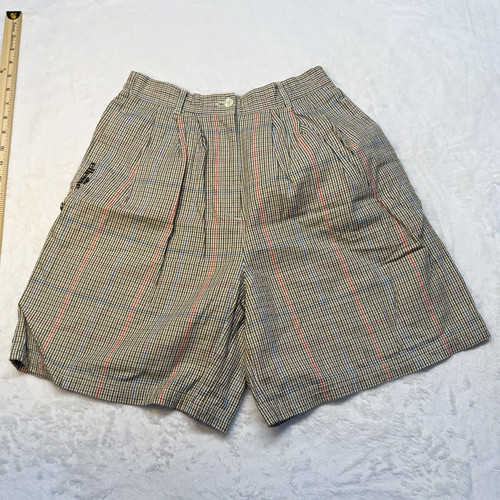 Ellesse, Ellesse Men’s Vintage Bermuda Shorts 44 Seersucker Plaid Pleated Pockets Button