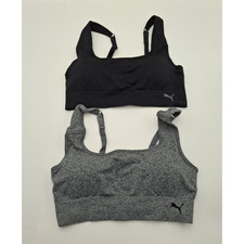 Puma Women's 2-Pack Square Neck Seamless Sports Bra, Black/Gray, Size: XL