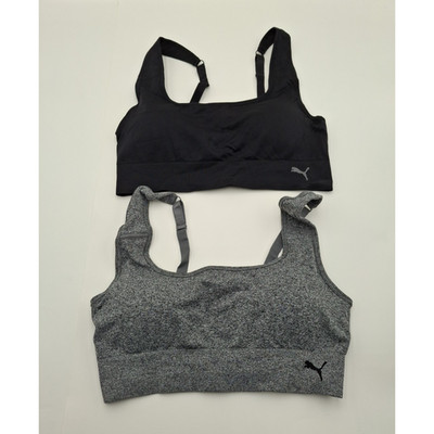 Puma Women's 2-Pack Square Neck Seamless Sports Bra, Black/Gray, Size: XL