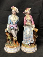 FINE PAIR OF ANTIQUE DRESDEN VOLKSTEDT PORCELAIN FIGURINES / SPLILL VASES