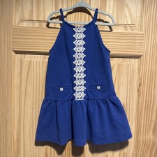 Janie and Jack Royal Blue Ponte Dress Size 3T Eyelet Lace Party Spring Summer
