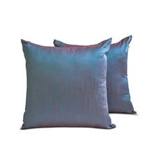 Blue & Red Art Silk Throw Pillow Covers, 16"x16" (Pack of 2)-Blue & Red Luxury