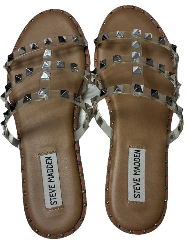 Steve Madden AVERILLA Clear Studded Slide Sandals Women’s Size 6M Tan