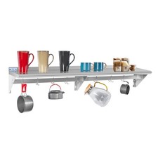 Hally Stainless Steel Shelf with 8 Hooks 14" x 60" Wall Mounted Pot Rack 400l...