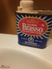 Vintage 1970s Brasso Tin. Partial Contents. Americana Graphics