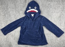 Pottery Barn Kids Blue Shark Terry Hood Swim Cover Up Towel Hooded Boy 4-6 4 6