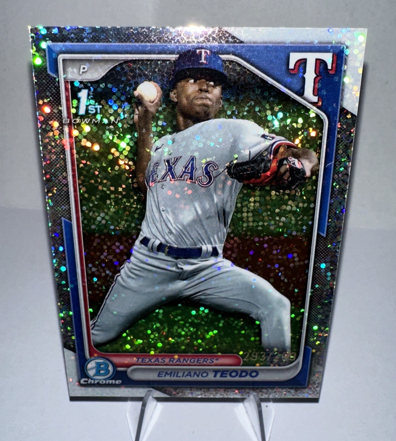 2024 Bowman Chrome Emiliano Teodo /299 #BCP-180 Speckle Refractor Texas Rangers